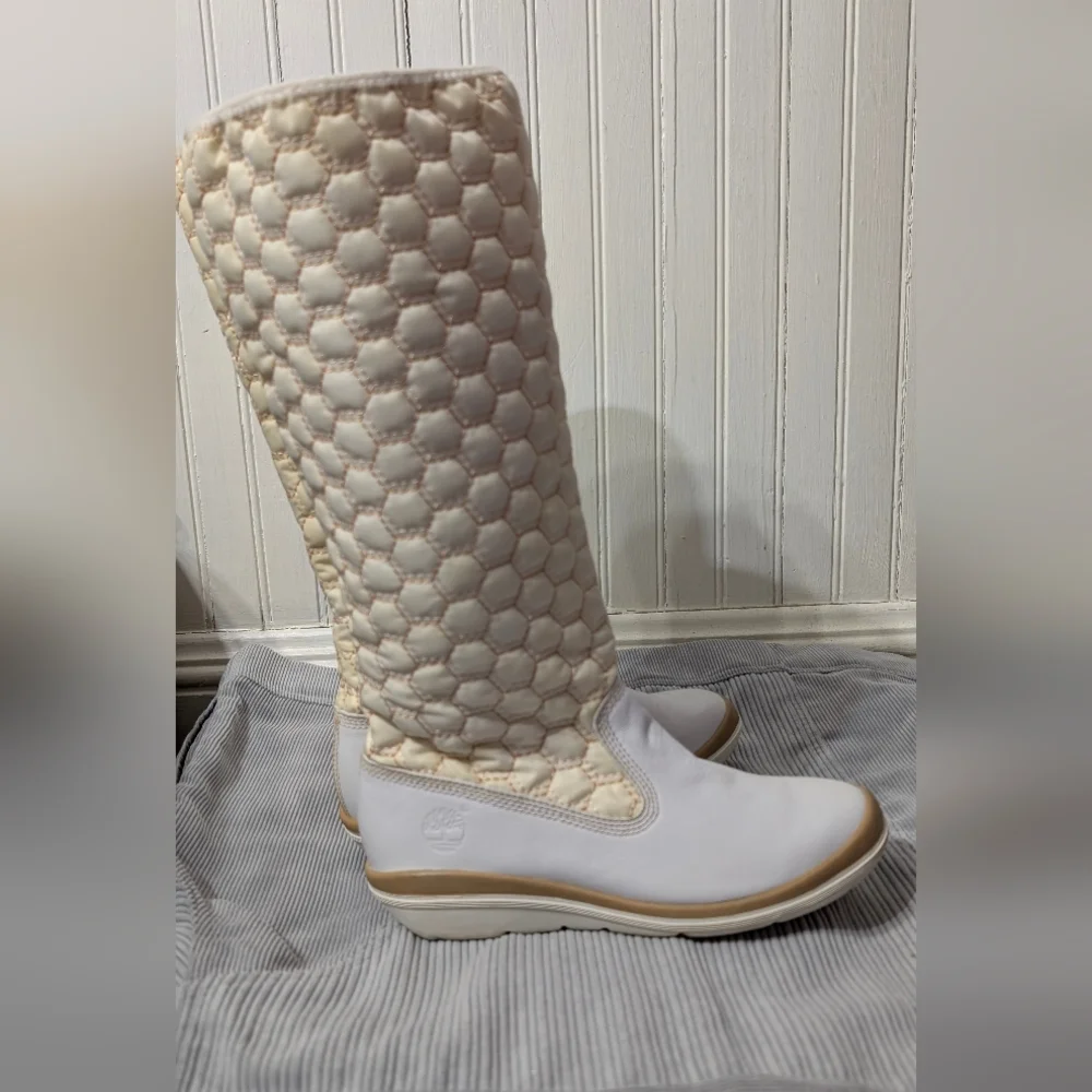 Timberland Kickadillaquilt Size 6 Boots White Leather 14In Vintage - Picture 8 of 14
